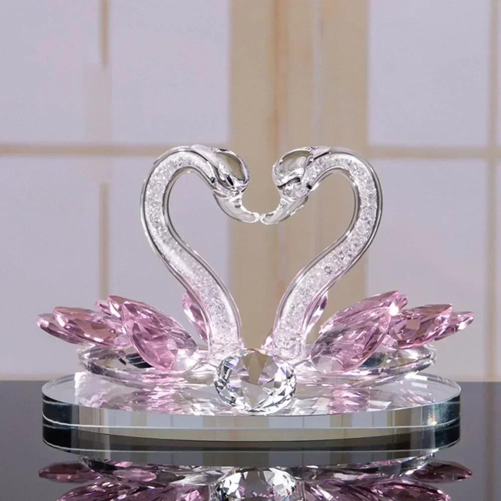 Crystal Swan Figurines Glass Swans Ornaments Paperweight Diamond Crafts Table Living Room Home Decoration Crafts Miniature Gifts