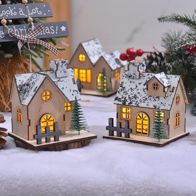 Christmas Led House Decoration Micro-Landscape Santa Claus Craft Ornament Luminous Christmas Navidad Desktop Decor