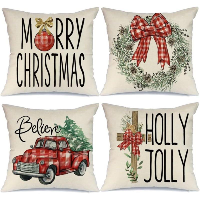 New Christmas Pillow Cover Linen Printed American Sofa Pillow Cover Pillow Cover