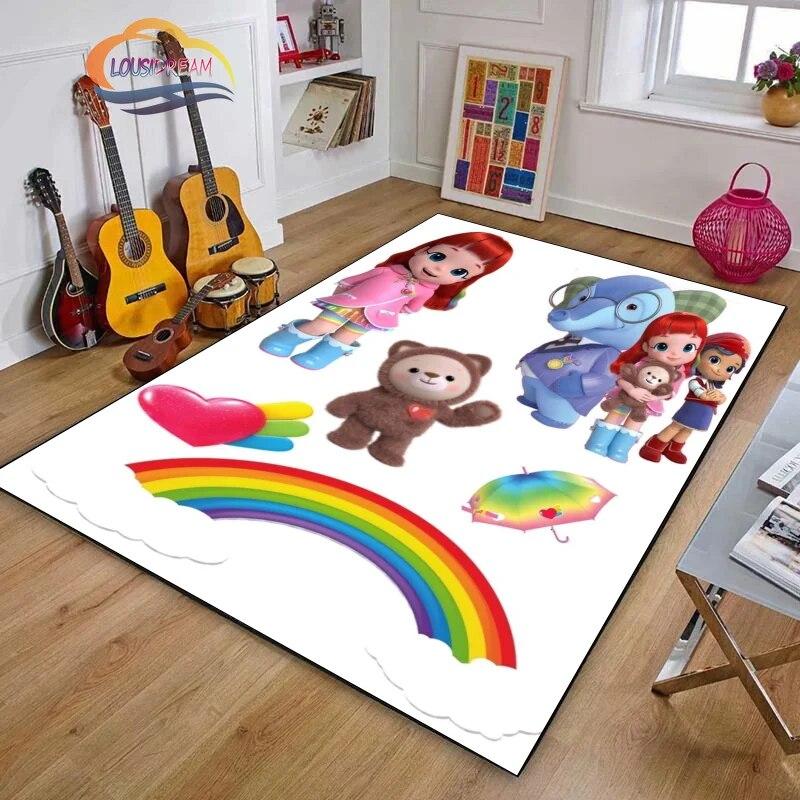 3D Printing Rainbow Ruby Series Carpet Lulu and Bear Cartoon Living Room Bedroom Non-slip Rug Soft Play Area Floor Mat Girl Gift