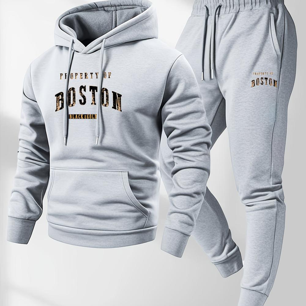 

Чоловічий комплект з 2 предметів: худі з принтом Boston та спортивний одяг M сірий