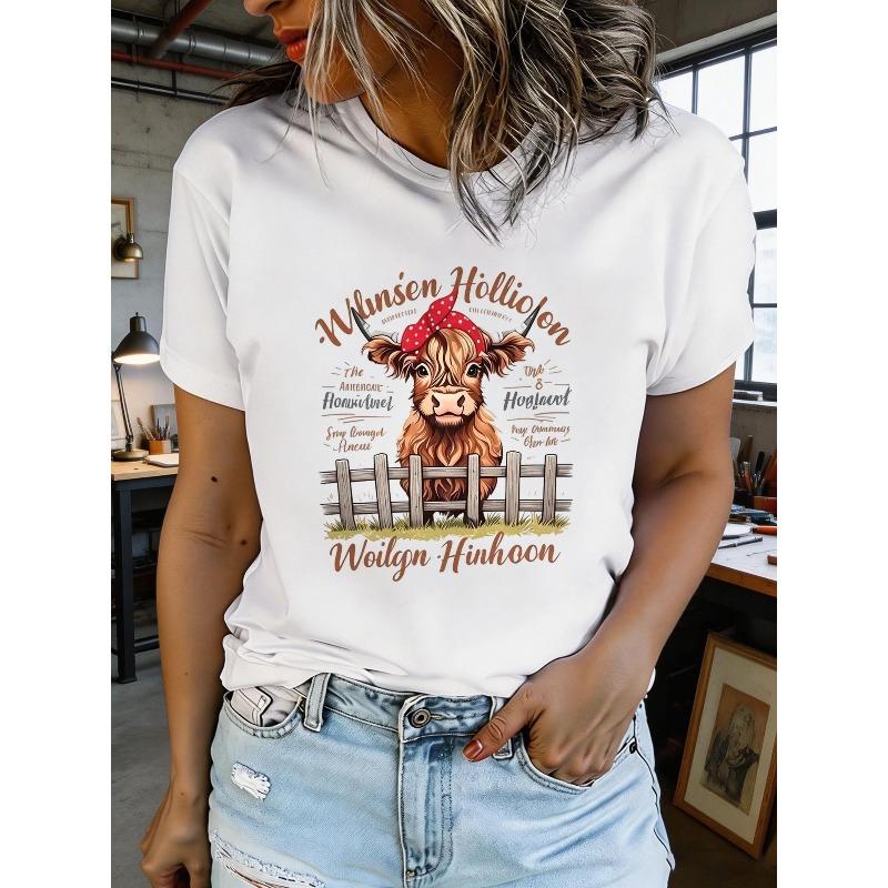 Damen Sommer Kurzarm T-Shirts mit Aufdruck, Modisch und Lässig, Maschinenwaschbar, Bequeme Passform, 2D Flachdruck