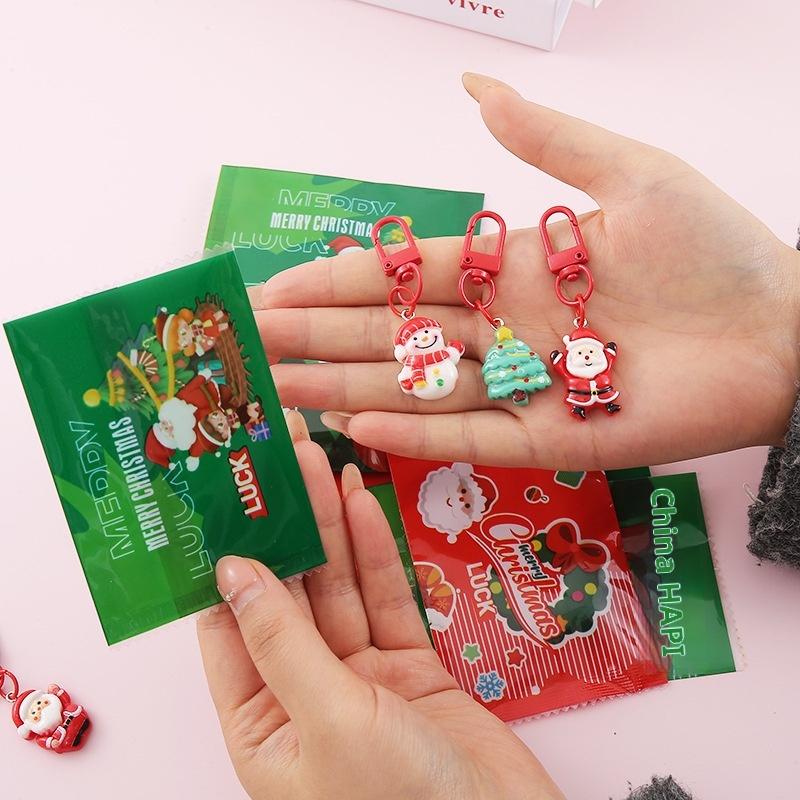 5Pcs Christmas Surprise Blind Bag Keychain Cartoon Santa Claus Snowman Tree Pendant Keyring Bag Hanging Decoration Festive Gift