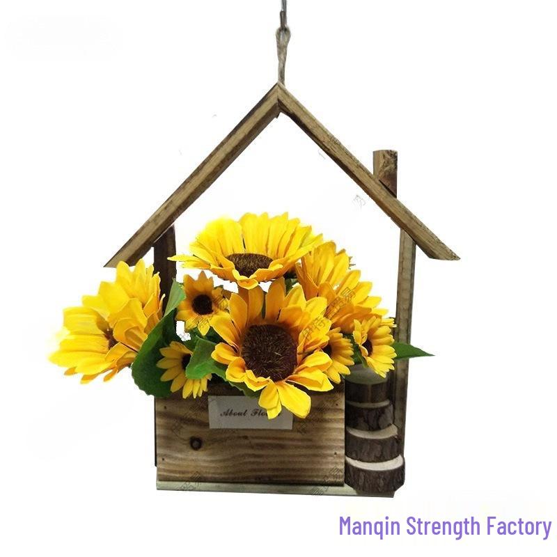 European-style Wooden Wall Hanging Flower Basket with Macrame