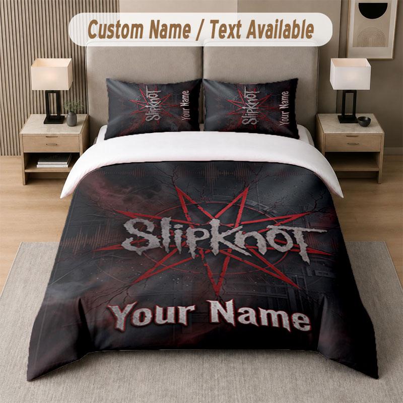 Custom Bedding Set Slipknot Pattern, Print Name Text 1 Duvet Cover Plus 2 Pillowcases Home Textile