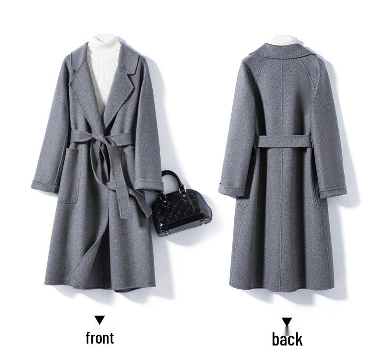 Double-Sided Cashmere Wool Coat: Women's Korean-Style Loose Hepburn Jacket with Suit Collar in Green.