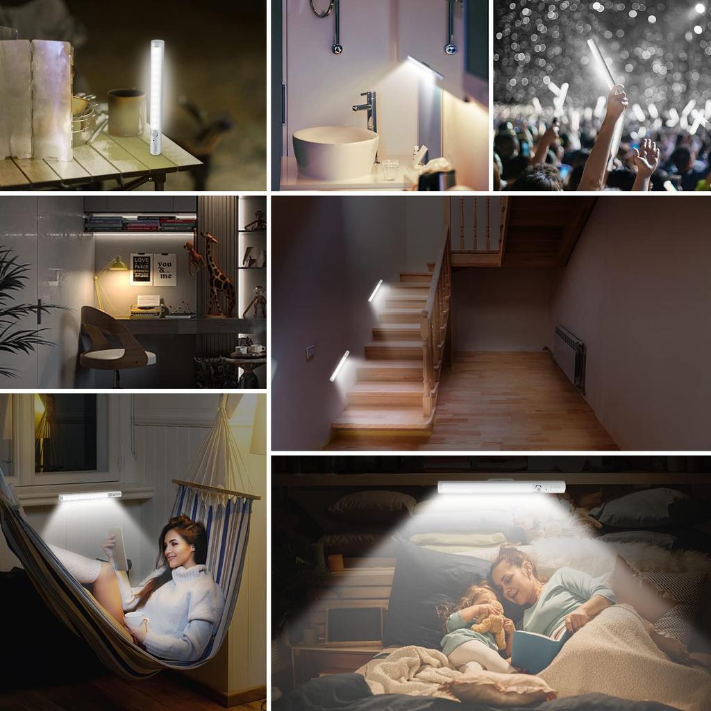 Derlights Motion Sensor Light, Set of 2, Kitchen Light, 26cm Long, Daylight White, Magnetic, Detachable, Steady-On, Sensor Mode, Reading Light, Table