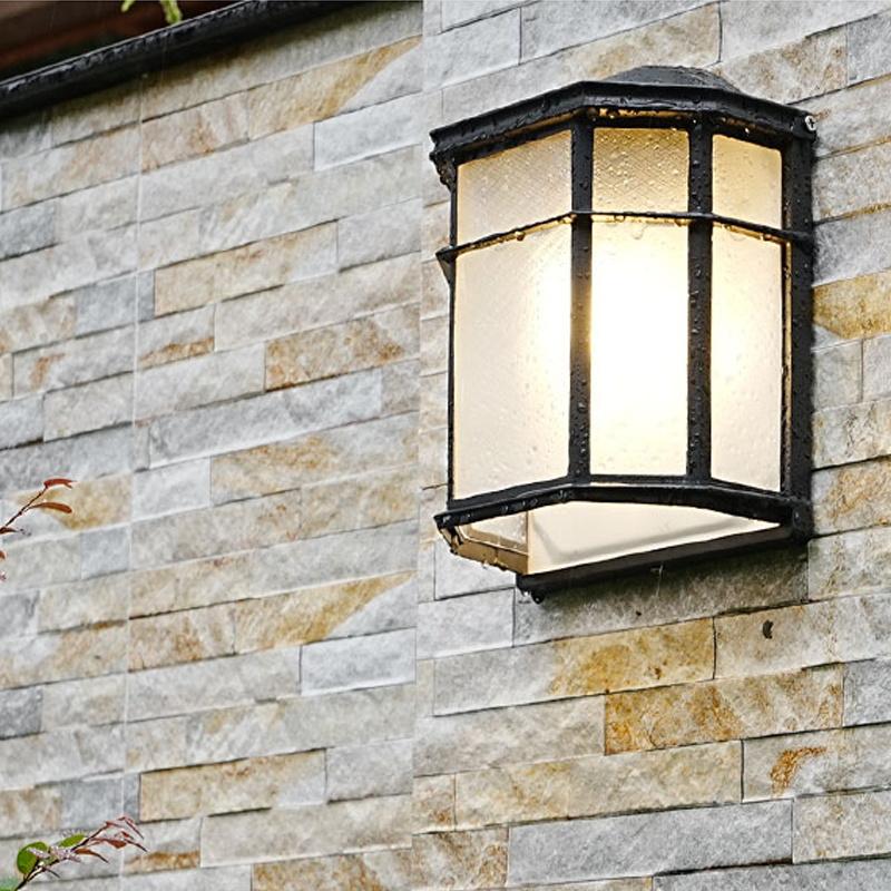 Modern Black Lantern Outdoor Wall Lamp IP65 Waterproof Garden Sconce with LED Light Fixture Aluminum Base for Patio & Gate