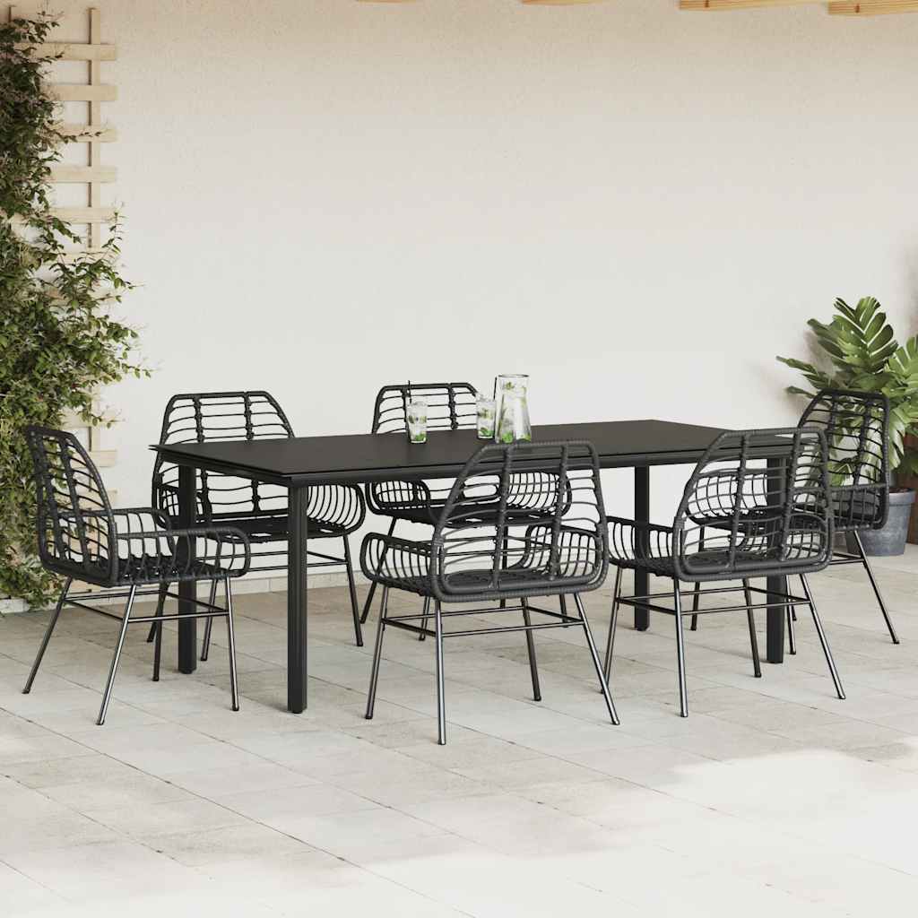 7 Piece Black Poly Rattan Outdoor Dining Set