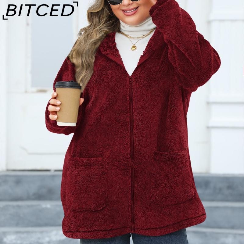 BITCED Женская утепленная флисовая куртка с капюшоном большого размера XL