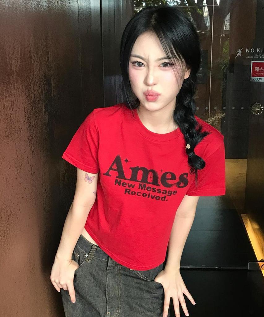AMES-WORLDWIDE Round Hem Crop Tee Red