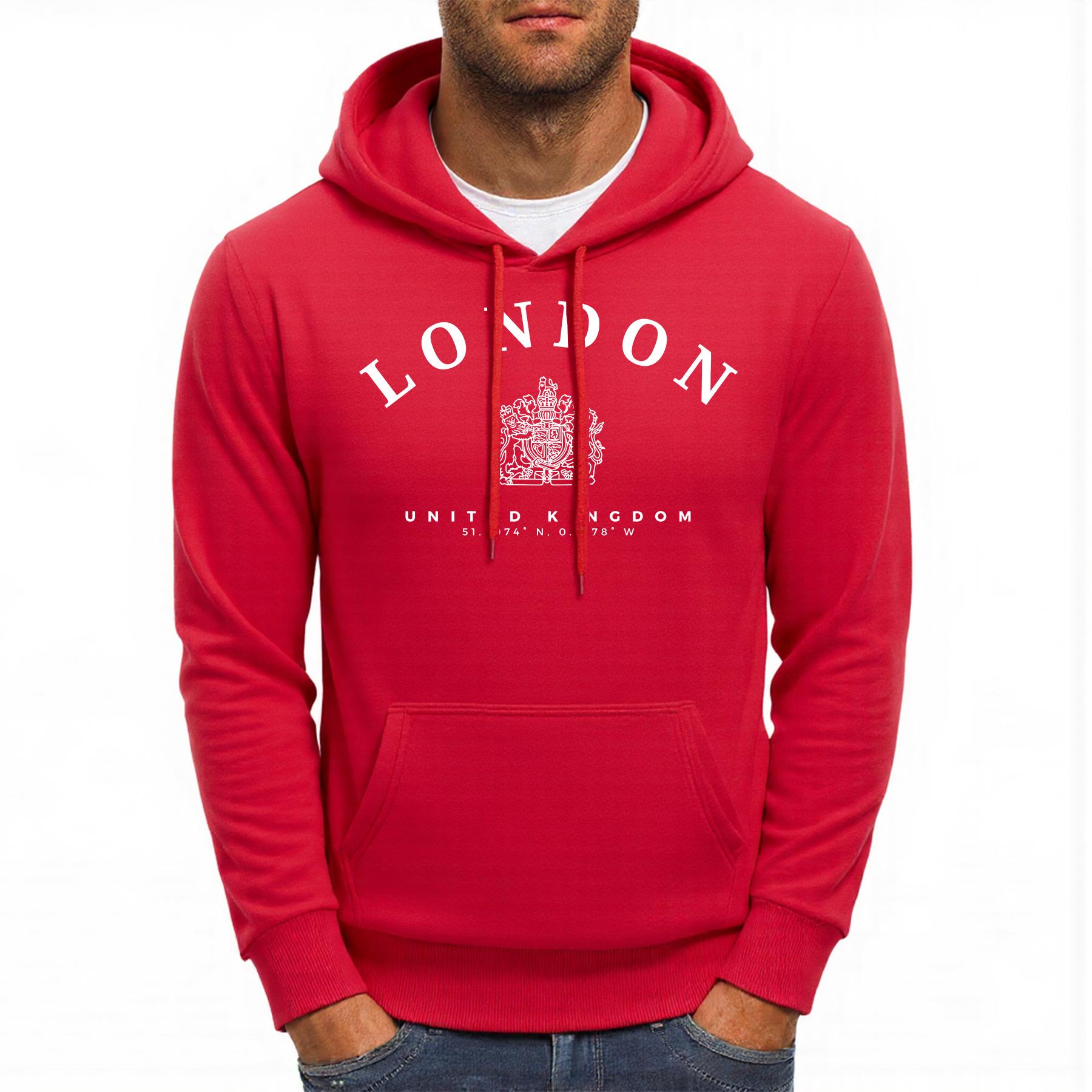 

London Uk Royal Badge Printing Mens Hoody All-Match Autumn Hoodies Fleece Hip Hop Male Sportswear Pocket Loose Man Clothing S