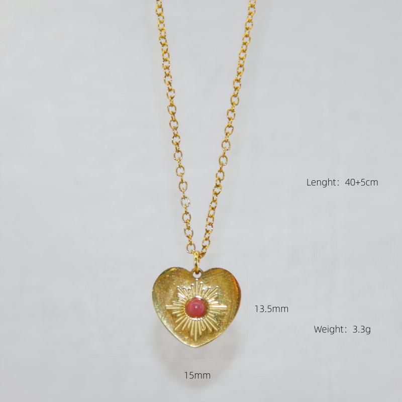 Geometric Eyes Peach Heart Pendant Necklace - Titanium & Stainless Steel