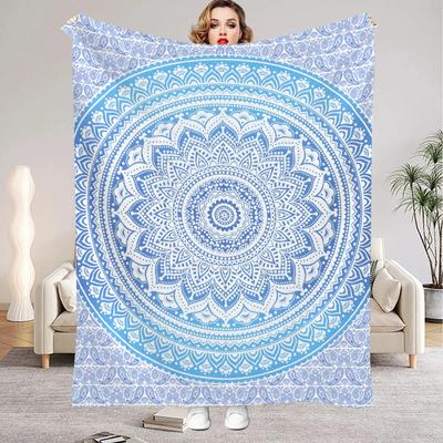 Bohemian Stijl Blauwe Ring D Print Flanellen Plaid voor Slaapkamer Woonkamer Decoratie Perfect Verjaardagscadeau voor Volwassenen