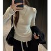 Autumn Winter Half-high Collar Fungus Edge Slim-fitting Bottoming Shirt for Women To Wear with Simple Solid Color Clothes Tees