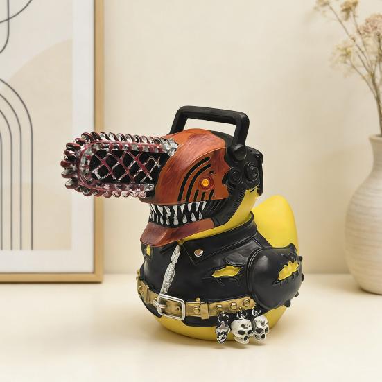 Horror Chainsaw Duck Figurine Small Resin Duck Statue Collectible Funny Duck Sculpture for Dashboard Home Office Desktop Decor