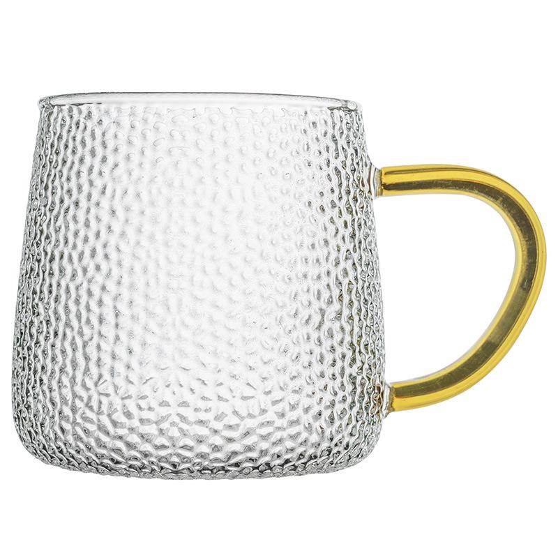 Heat-Resistant Hammered Glass Mug with Handle for Milk, Coffee, and Flower Tea