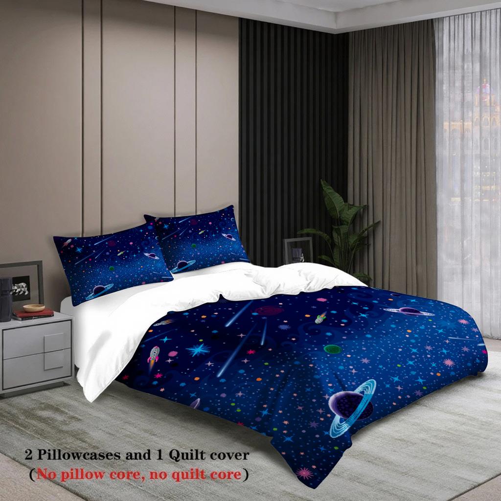 3Pcs Space Galaxy Bedding Sets Gifts For Students 3D Printed Cosmic Stars Planets Duvet Cover Sets With Pillowcases No Filling