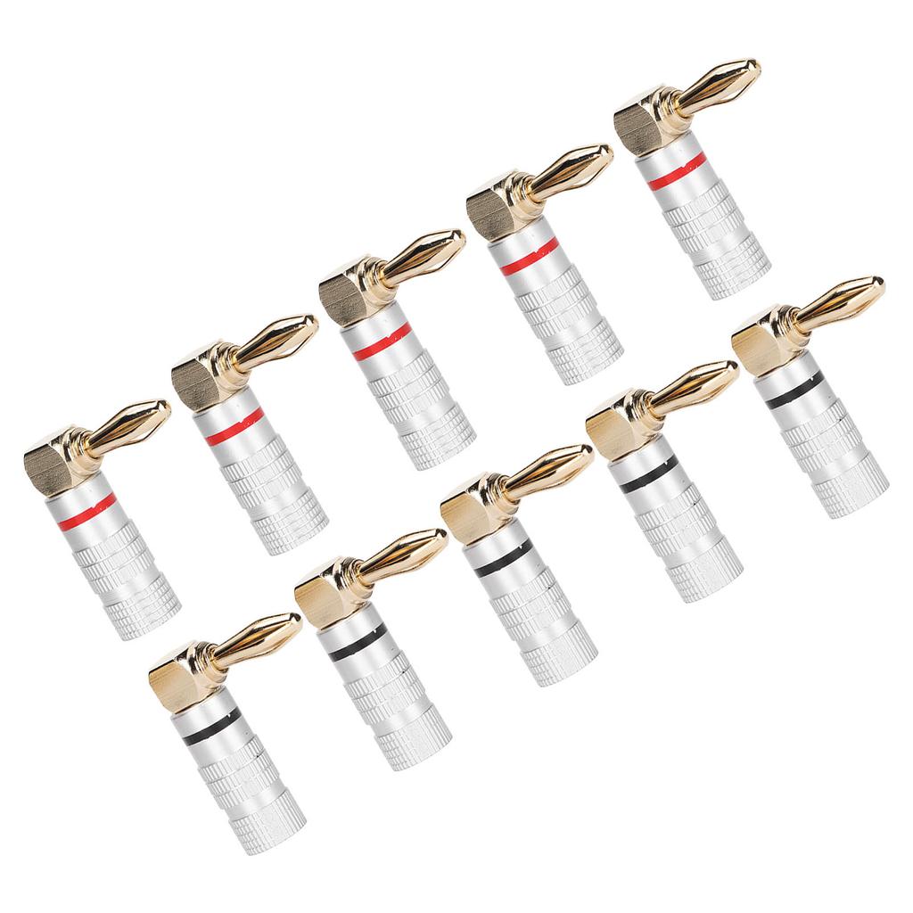 10 Pcs Banana Plugs 24K Copper Gold Plated Aluminum Case Right Angle Banana Plug for 4mm Speaker Cable Sound Jack