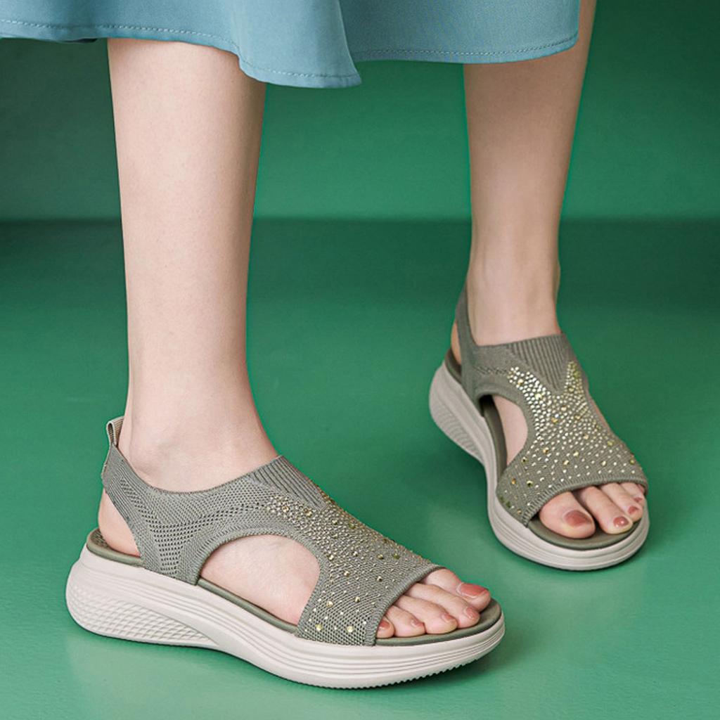 Women'S Sandals Comfy Air Cushion Support Walking Shoes Sweat Knit Slingback Platform Shoe Zapatos Para Mujer Sandalias Planas