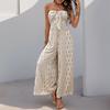 Women's Strapless Tube Top Printed Wide Leg Jumpsuit High Waist Tie Front Vacation Long Romper