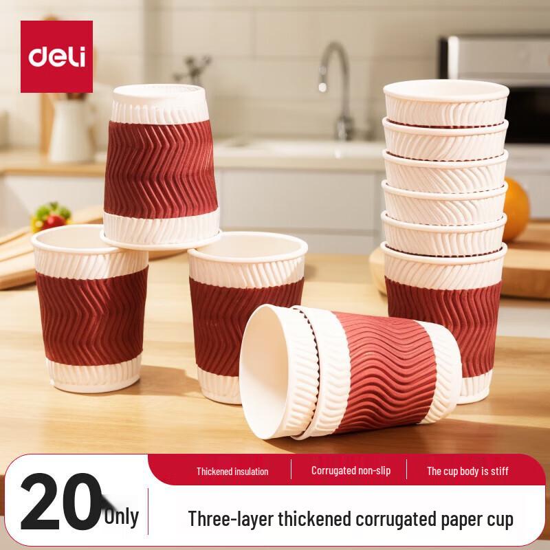 Deli 228ml Red Corrugated Disposable Paper Cups