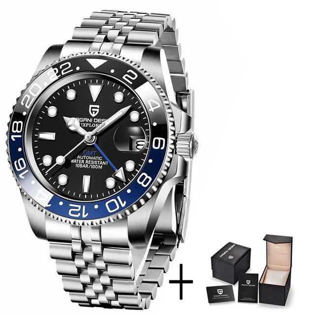 PAGANI DESIGN 40MM Luxury Men GMT Automatic Machinery Watch Ceramic Bezel Jubilee Strap Sapphire Waterproof Watches for men