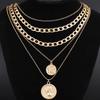 5 Pcs Vintage Punk Coin Pendant Necklace Set for Women Men Fashion Hip Hop Multilayer Thick Chain Necklace Daily Jewelry Gift