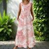 Women's Round Neck Sleeveless Floral Print Maxi Dress Loose Fit Casual A-Line Dress with Pockets