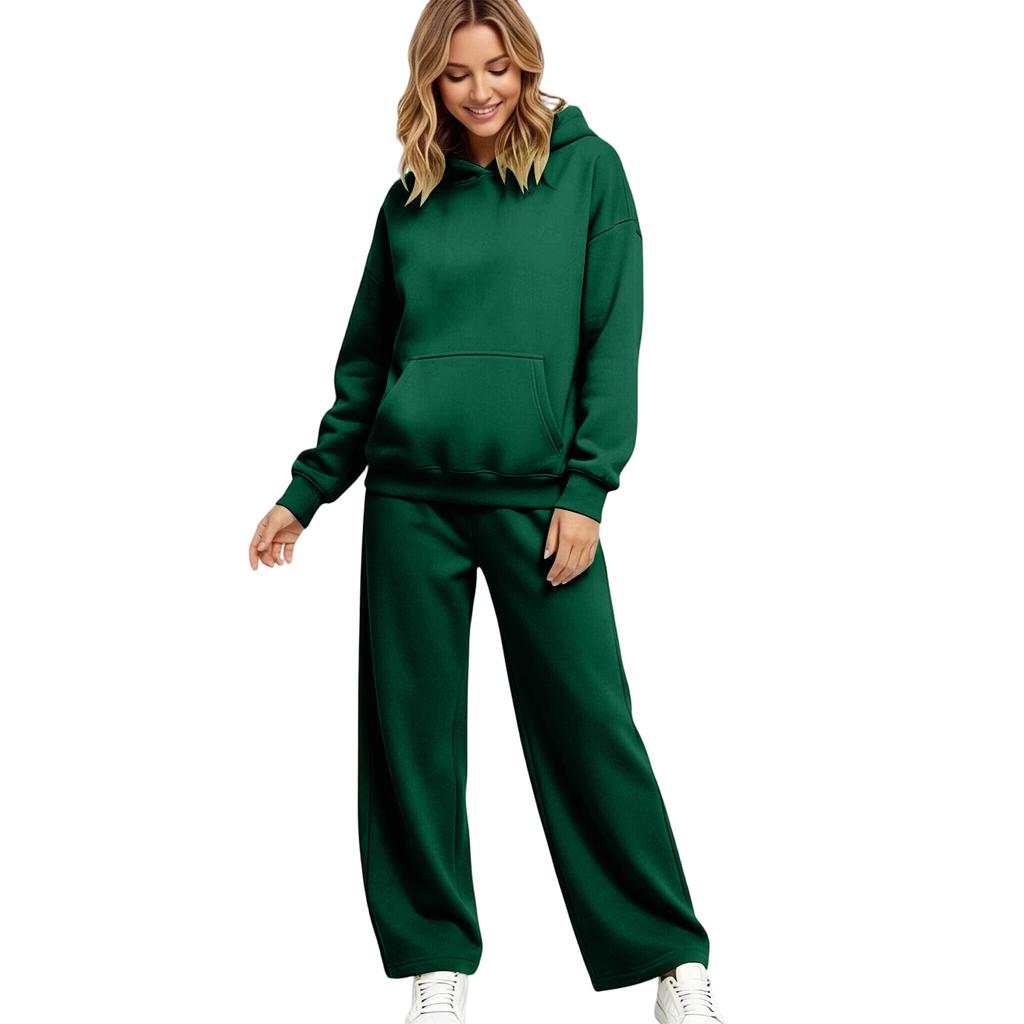 Women's Lined Drop Shoulder Top and Wide Leg Pants 2 Piece Set Color Loose Fit Casual Fall Winter Outfit