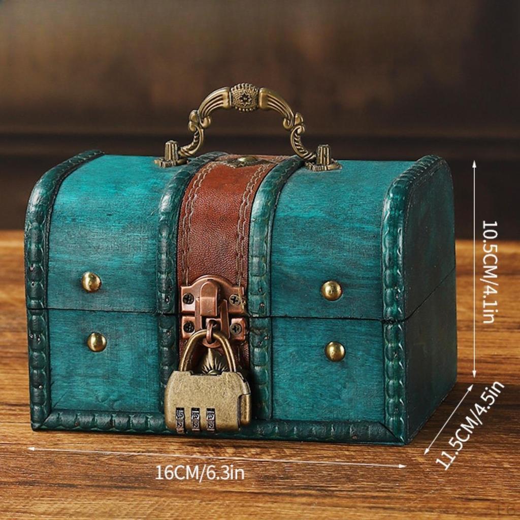 Wood Treasure Chest Decorative Box Collection Gift Decoration Unique Desktop Handheld Jewelry