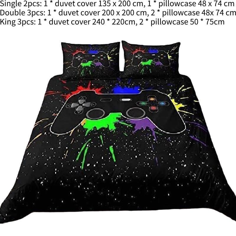 Bedding Set Gamer Single Double King Zipped Duvet Cover Gamepad Graffiti Pattern