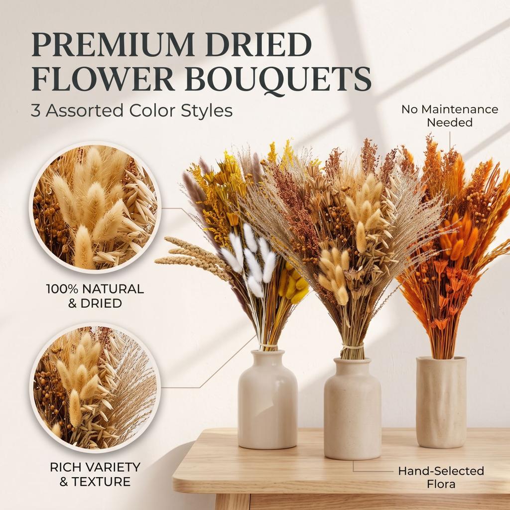 Natural Dried Flower Bouquet Mixed Floral Arrangement for Living Room Home Decor and Gifts