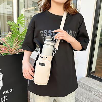 Insulated Water Bottle Cover with Adjustable Shoulder Strap, Large Capacity Canvas Crossbody Bag, Suitable for Outdoor Sports and Hiking