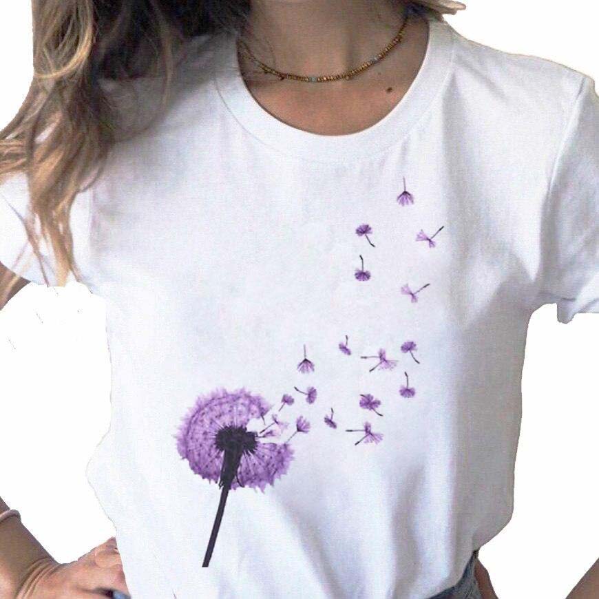 New Dandelion Printed Women T Shirt Cartoon Graphic Printed Black Ladies T-shirt Casual Woman Shirt Funny Tees Shirts