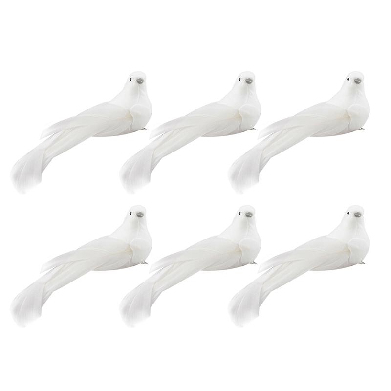 1/6/12x Umělé peří Pták Vánoční Falešné Ptáci Klip na vánoční stromeček Bílé sváteční dekorace Vánoční ozdoby na stromeček