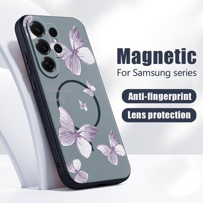 Custodia con Motivo Fiocchi di Farfalle per Samsung Galaxy S26 Ultra S25 Edge S24 Plus S23 FE S22 A17 A54 A55 A56 A57 5G Magnetica Per Magsafe Cover Opaca
