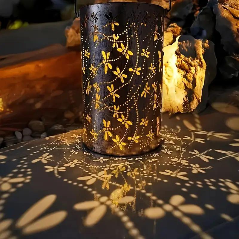 Retro Dragonfly Solar Projection Lamp - Outdoor Iron Art Landscape Decor