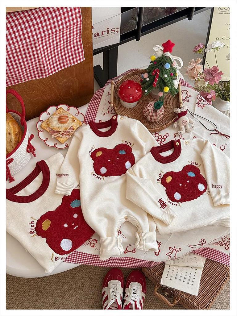 2025 Autumn/Winter Family Cartoon Knitted Sweater for First Birthday - Mother-Daughter Full Moon Outfit