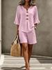 Women's Cotton Ruffle V-Neck Button-Up Top & Shorts Set - European/American Style