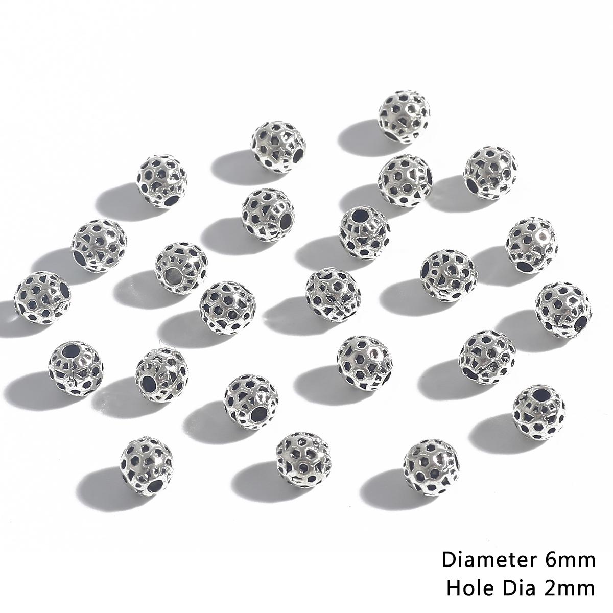 

6 мм 20 шт. полые античные серебряные винтажные металлические бусины для изготовления ювелирных изделий своими руками