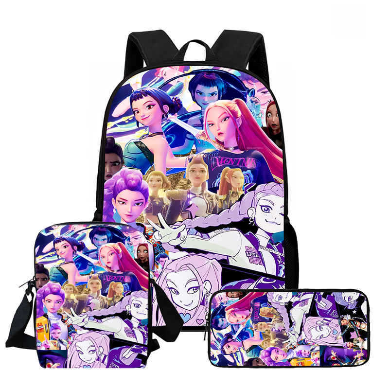 Kpop Hexenjäger High Definition Druck Große Kapazität Hoher Wert Anti-Buckel Verschleißfest Große Kapazität Schultasche Grundschule