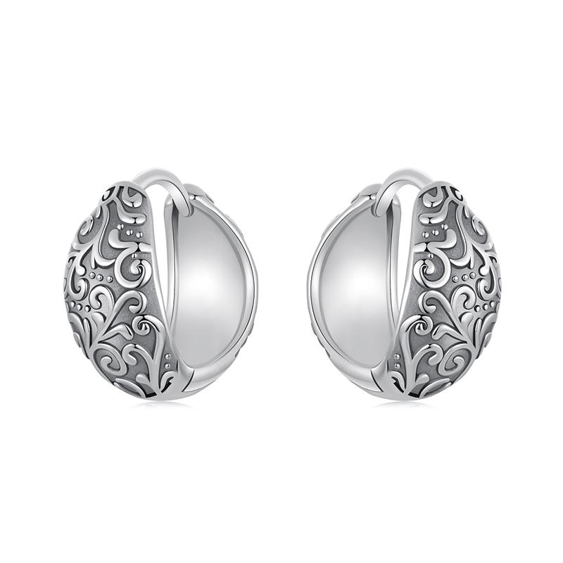 WOSTU 925 Sterling Silver Vintage Flower Pattern Wide Opening Ring For Women Mother's Day Gift Wedding Party Accessory Anillos