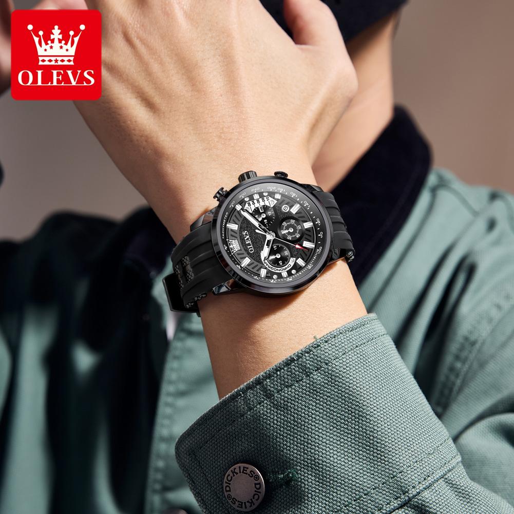 OLEVS Brand Original Quartz Watch Men Sports Silicone Waterproof Luminous Multifunctional Chronograph Watches For Men
