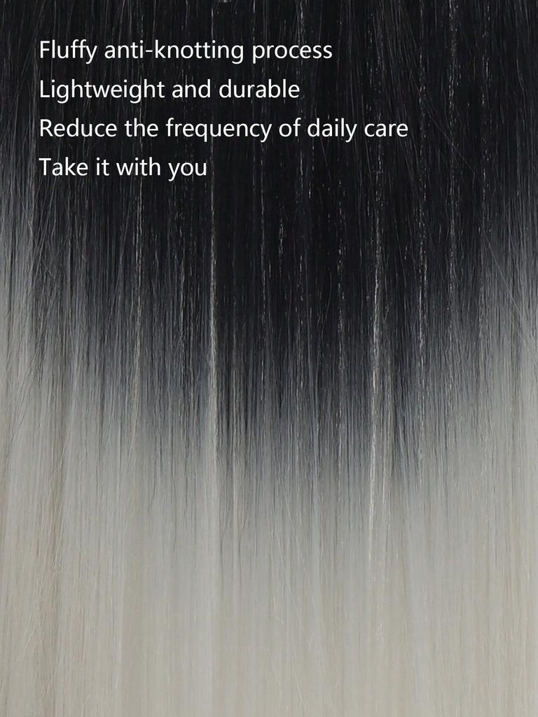 Synthetic Natural No Clip Fish Line Invisible Hair Extensions Silver Gray False Hair Piece For Women