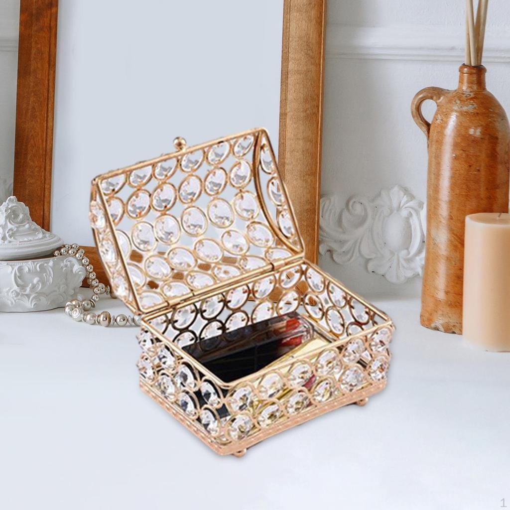 Crystal Jewelry Box Treasure with Lid Trinket Organizer Holder for Bedroom Tabletop Wedding