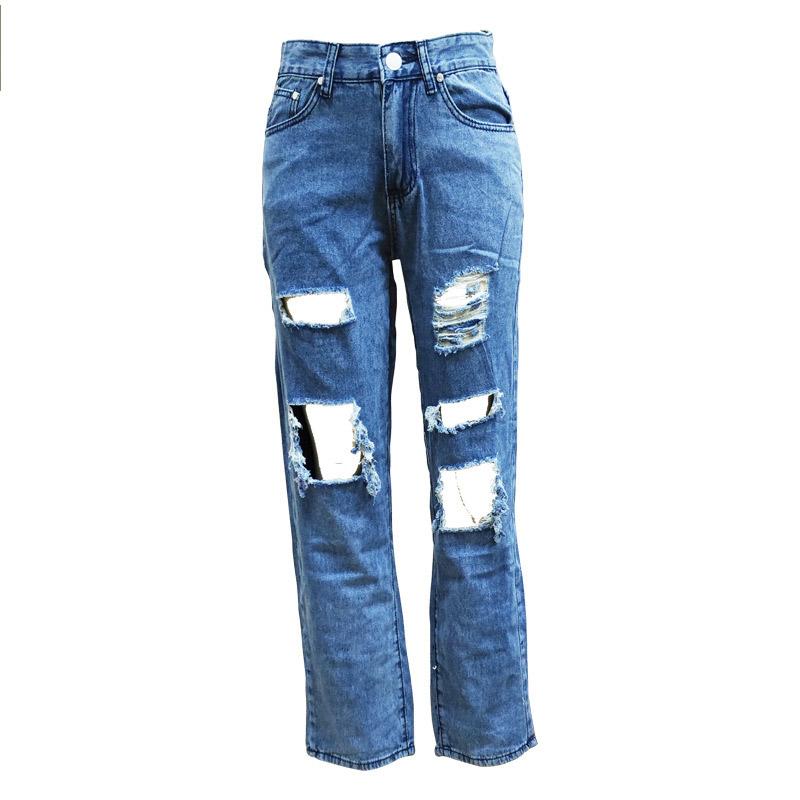 Jeans da donna vintage strappati Distressed Streetwear Buco Hip Hop Pantaloni a vita alta Moda Pantaloni dritti in denim Estate Jean