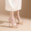 Square head waterproof table is not tired of feet high heels women's summer new open-toed stiletto super high heels