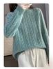 Women's Color-Block Pure Wool Sweater, Cable Knit, Thickened, Loose Fit, Slimming Pullover