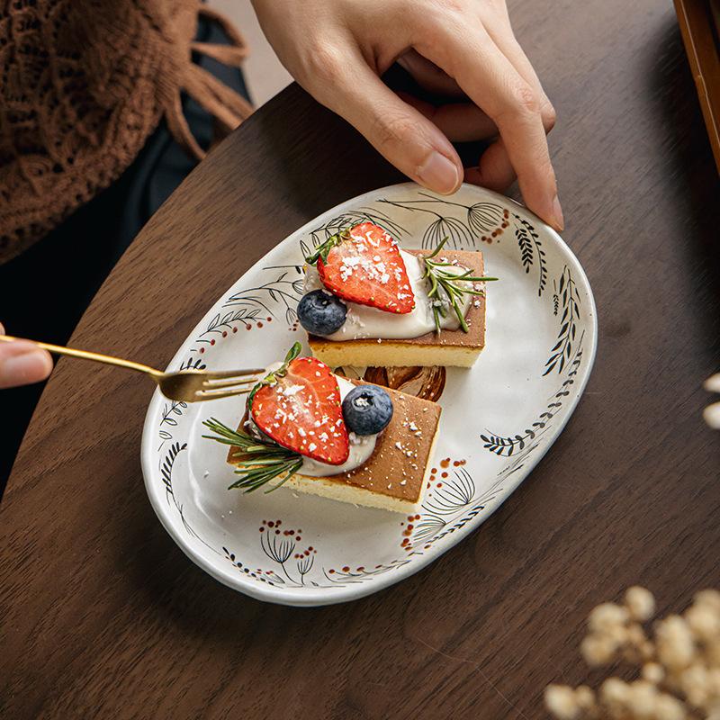 Creative Oval Plate 6.5-Inch Coarse Pottery Plate High-Value Dessert Plate Cute Small Vegetable Plate Export